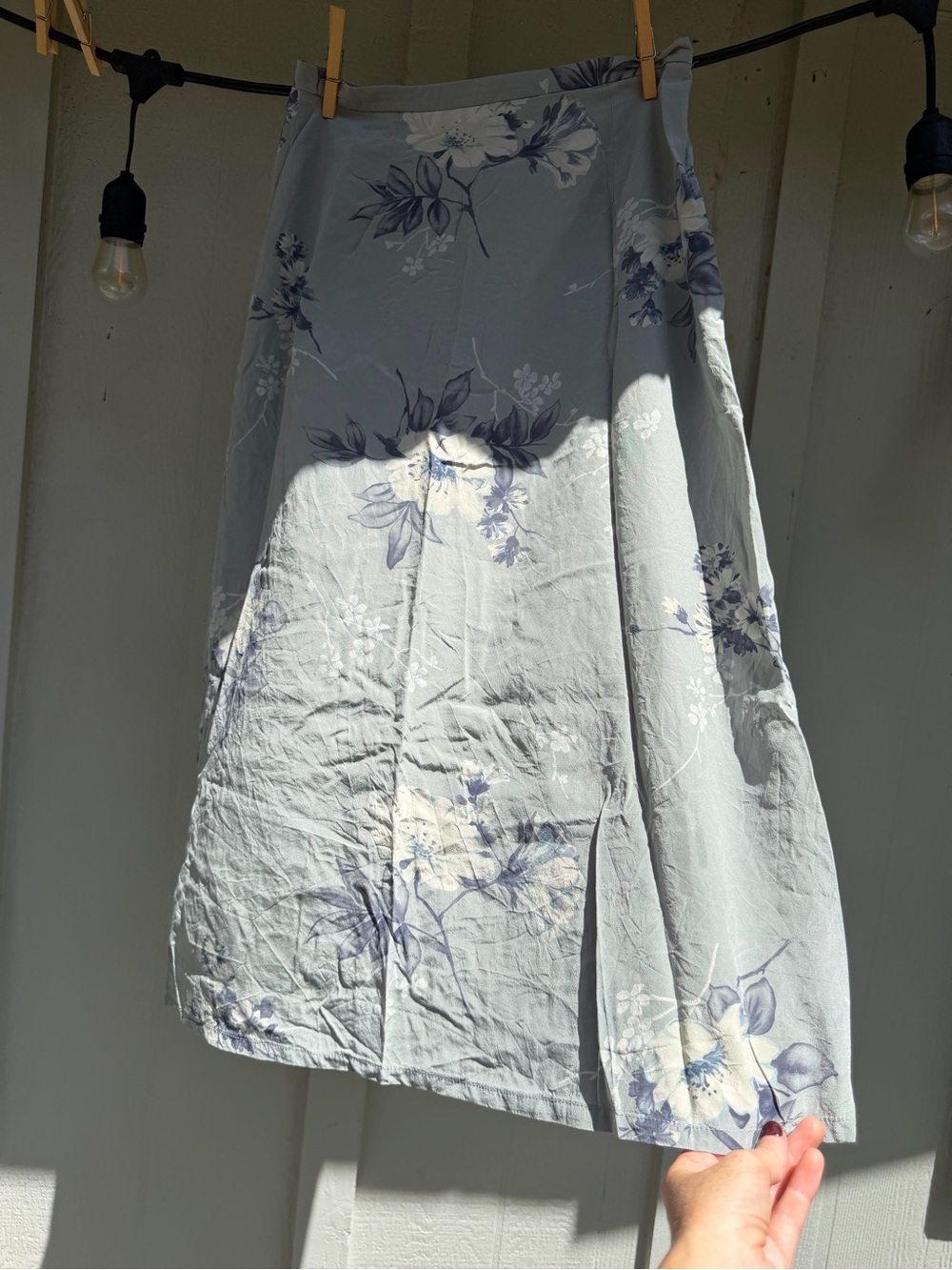 Silk Light Blue Floral A-Line Women's Skirt